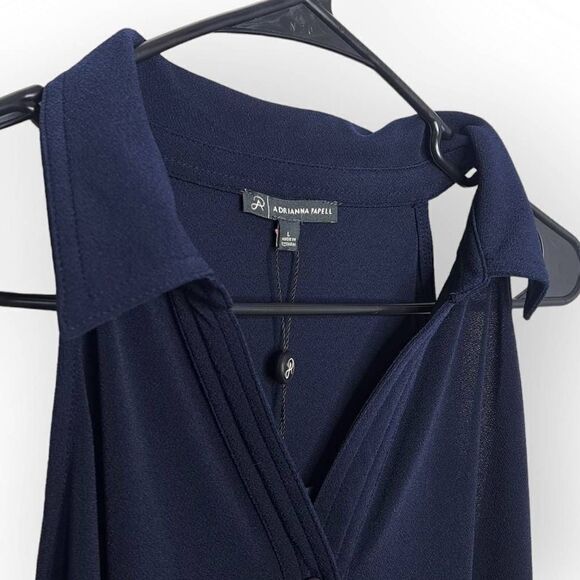 Adrianna Papell Solid V Neck Halter Top in Blue Moon size Large NWT - Picture 3 of 8